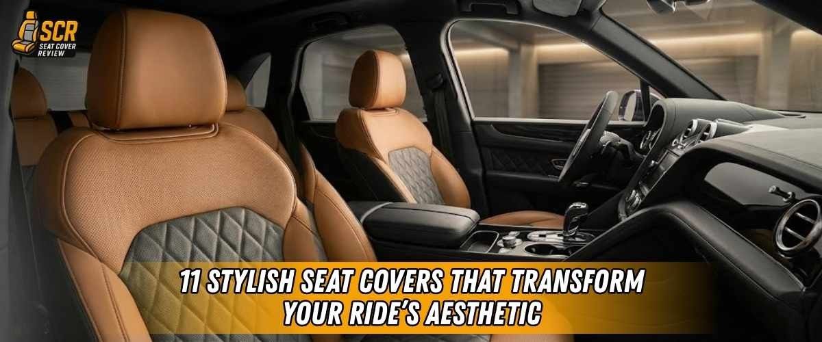 Tan and black diamond stitched stylish seat covers giving a factory clean, premium car interior upgrade look with tight fit.