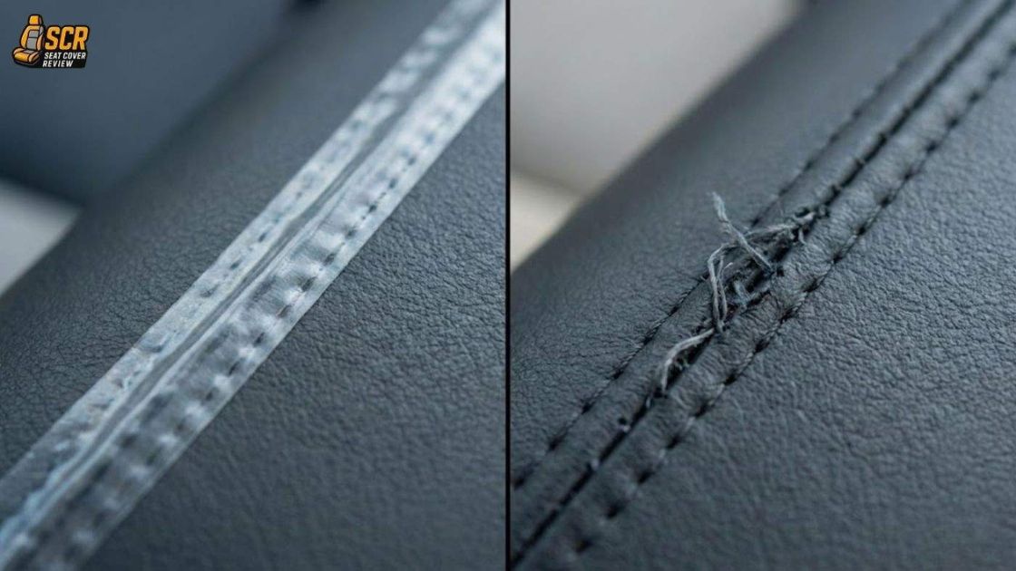 Reinforced stitching and sealed seams on custom-fit waterproof eco-leather cover; shows trim-specific design to match yours.