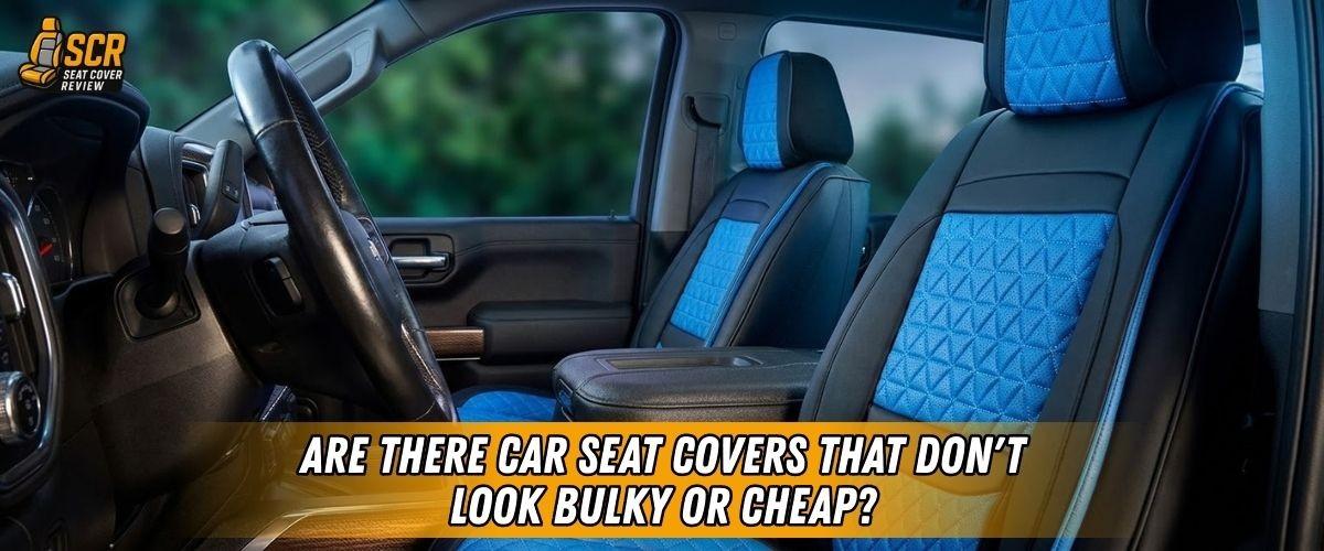 Car interior with blue trim, specific seat covers showing a factory-style fit without the bulky look common in universal.