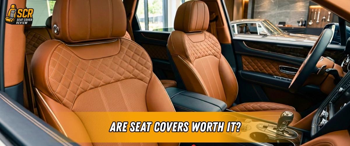 Tan leather truck seats showcasing premium seat covers for a guide on protection, wear prevention, and ROI value.