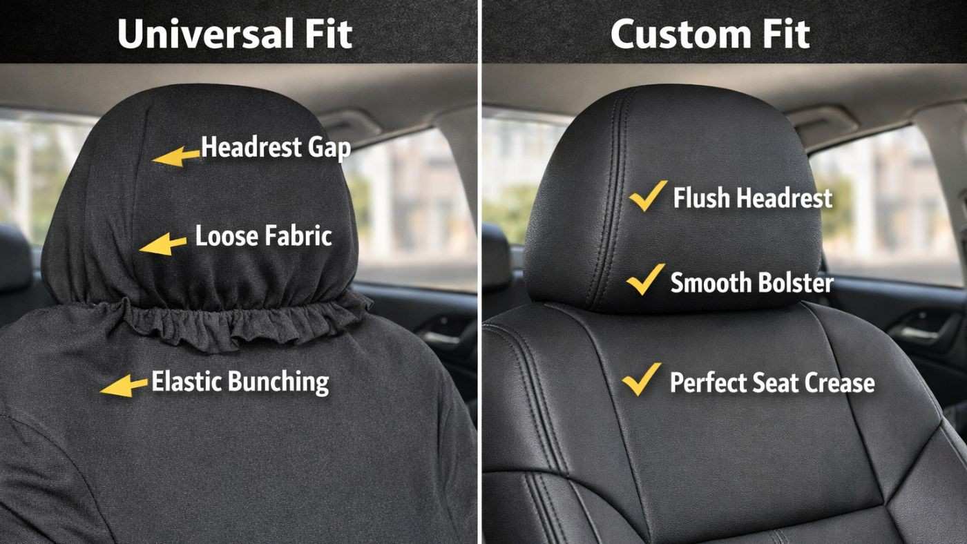 Universal seat cover compared to custom fit seat cover; shows durability in cheap vs custom seat covers comparison.