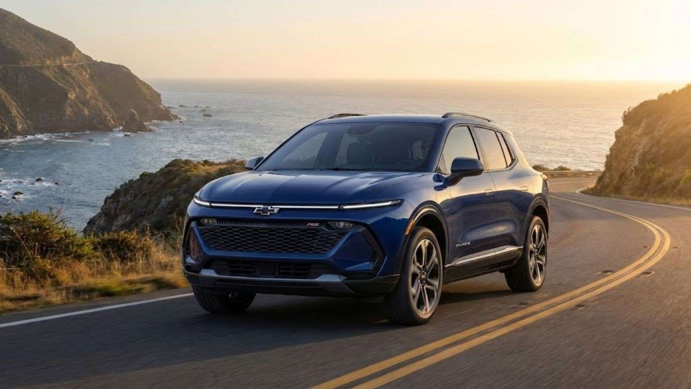 Chevrolet Equinox driving along coast highlights compact SUV seat design & compatibility with budget and custom seat covers.