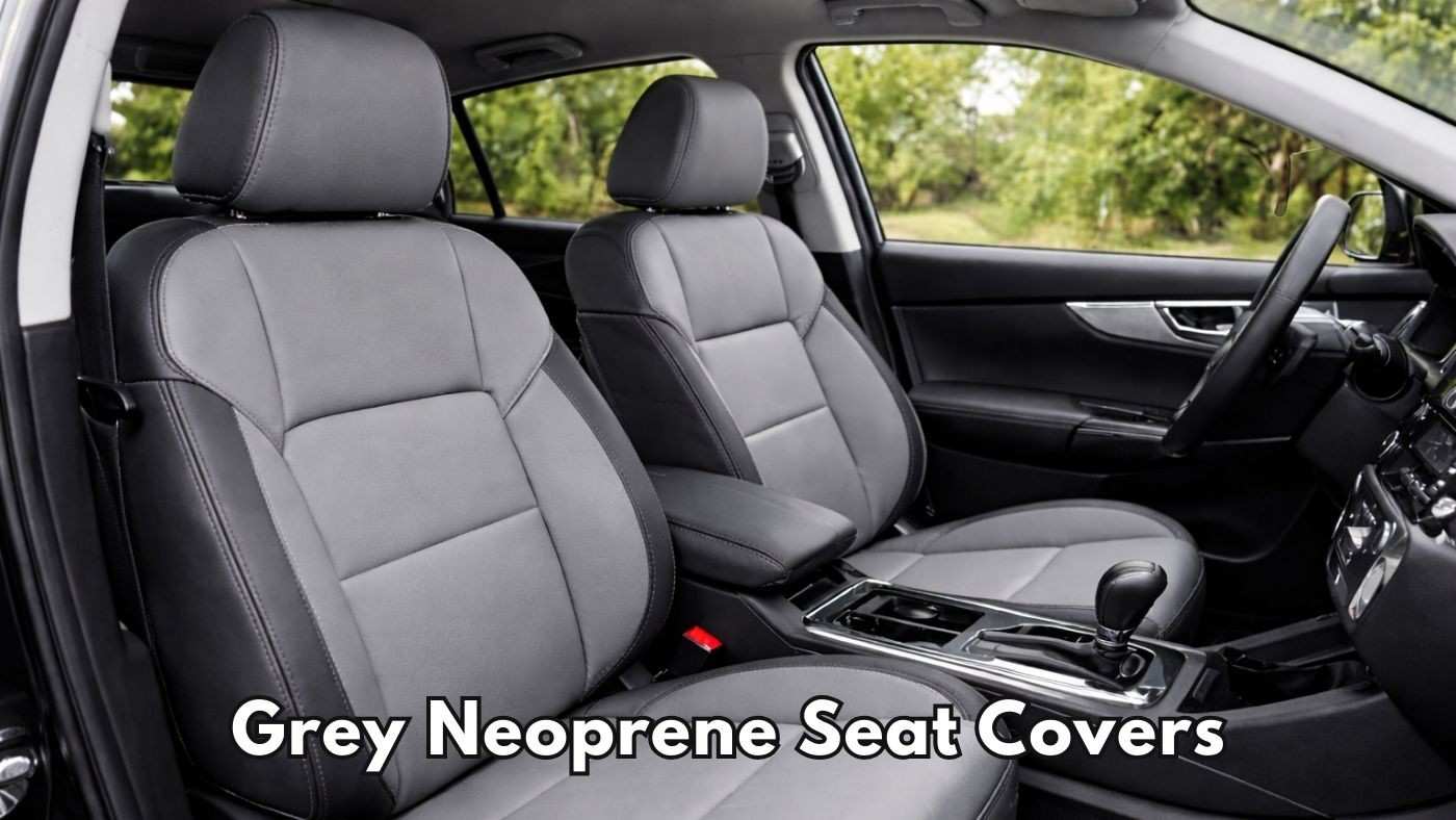Grey neoprene seat covers in car interior showing sporty, waterproof design suited for active drivers and daily use.