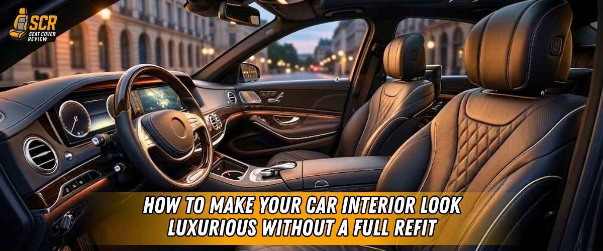 Luxury car interior with premium leather seats and dashboard showing seat upgrades elevate cabin look without refit.