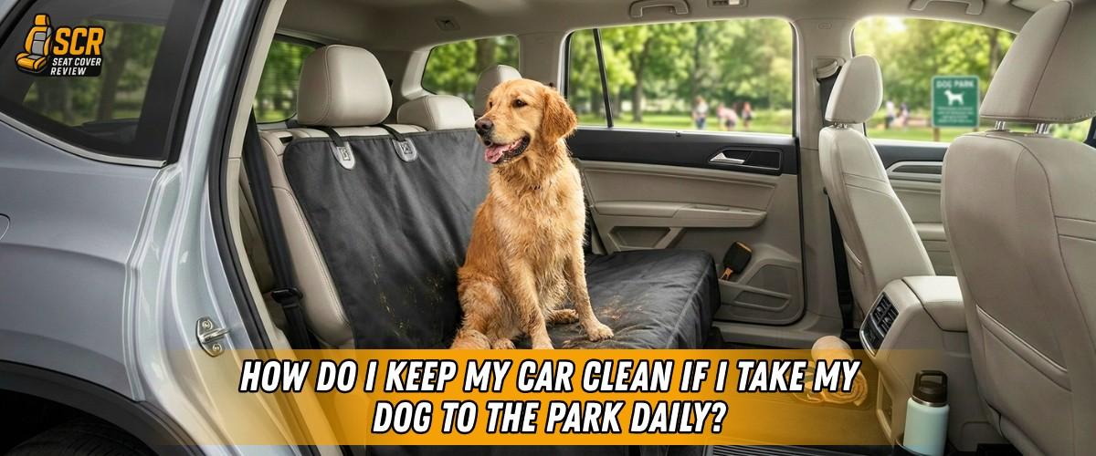 Golden retriever sitting on a waterproof rear seat cover in SUV, showing setup to keep car clean during daily dog visits.