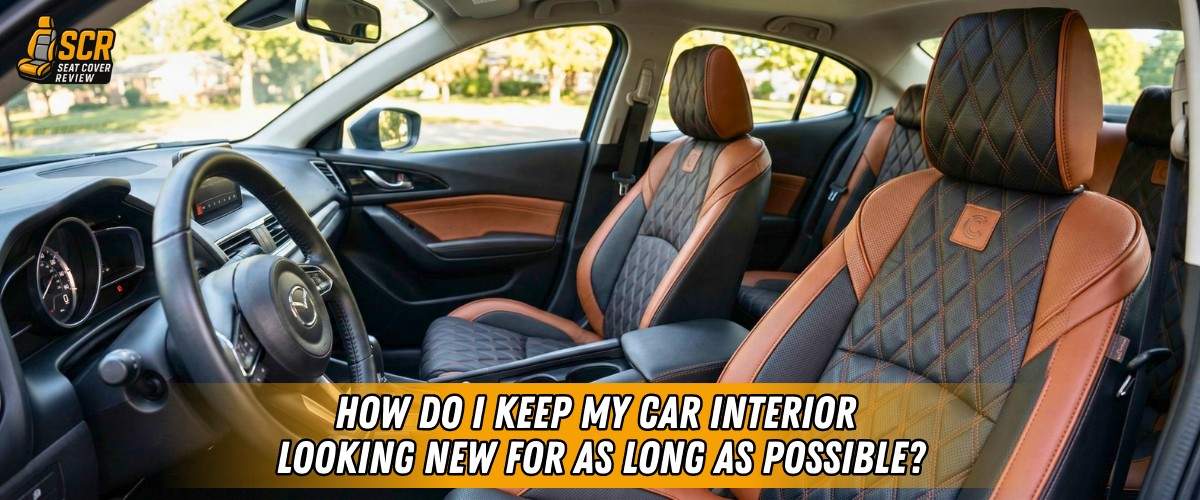 Car interior with leather seats and protective covers showing how to keep upholstery clean and prevent wear over time.