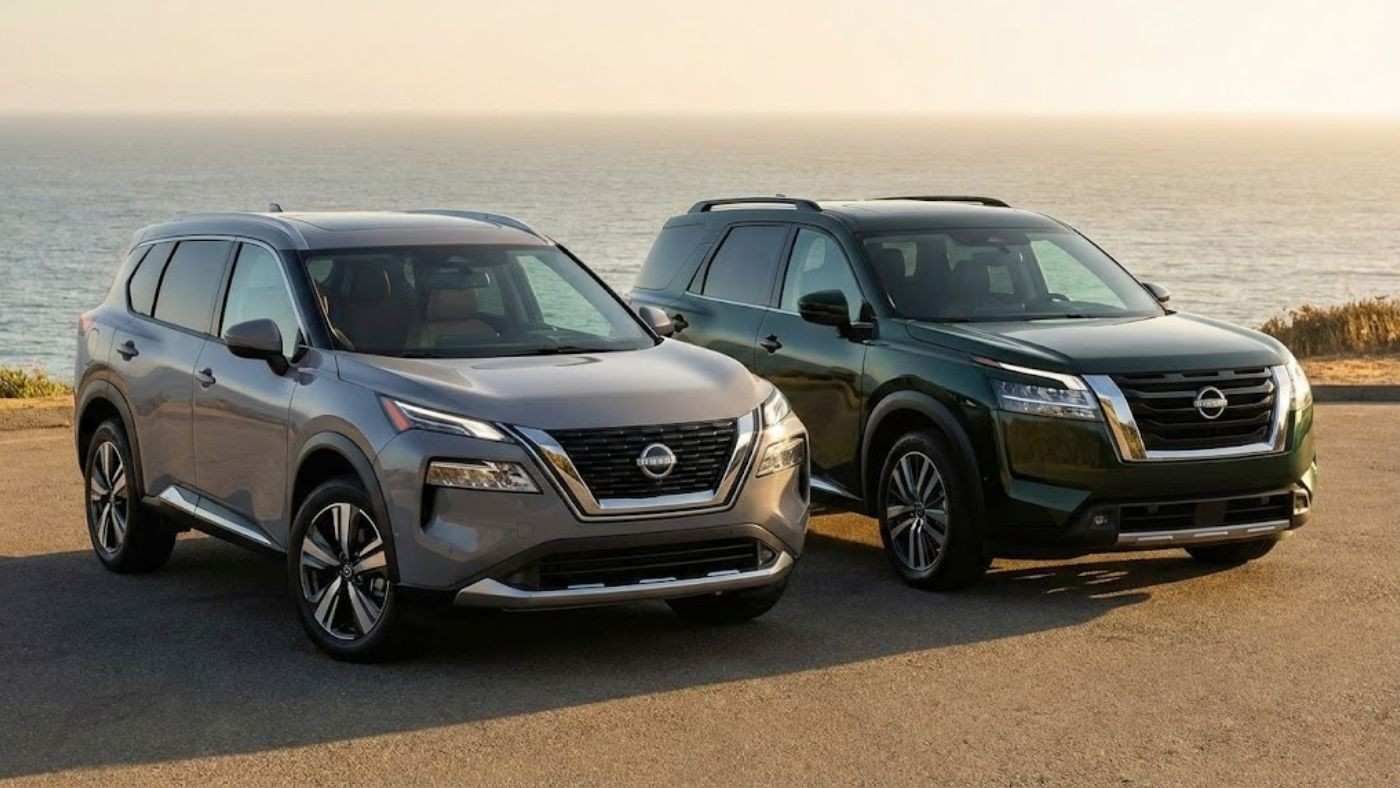 Nissan Rogue & Pathfinder parked near coast shows SUV cover fit differences, including third row coverage and family use cases.