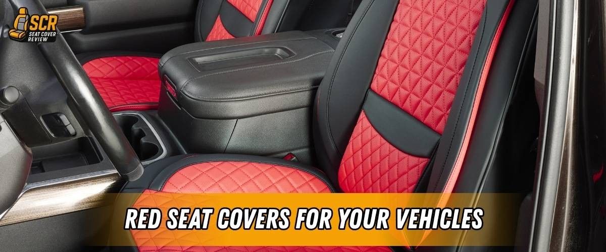 Black truck interior with quilted red seat covers; shows sport red design upgrade for drivers considering bold interior look.