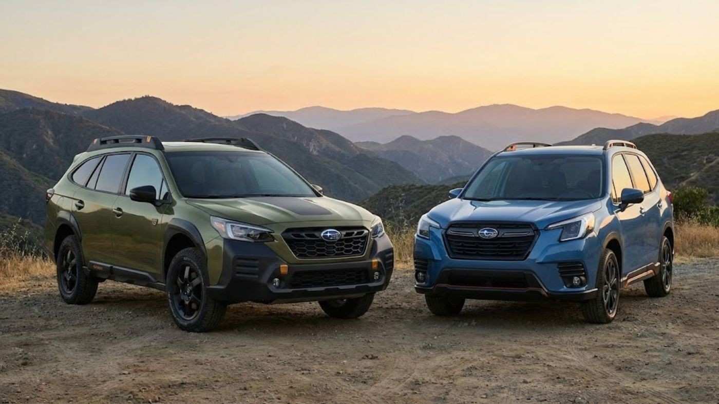 Subaru Outback & Forester parked outdoors highlights SUV seat cover needs for active lifestyle, durability, and material fit.