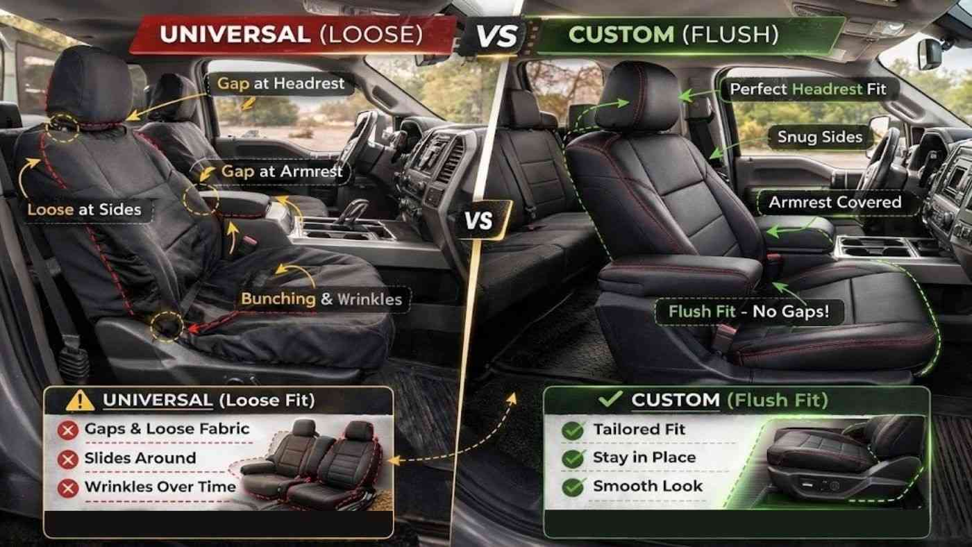 Seat cover heat retention comparison showing polyester, neoprene, & perforated eco-leather surface temperatures in summer.