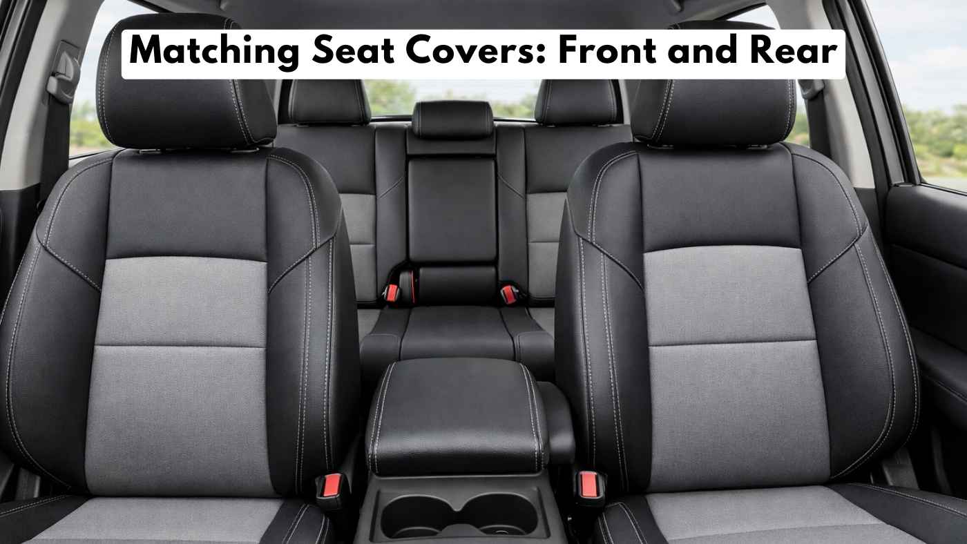 Car interior with matching front & rear seat covers, showing when using the same seat cover material works for balanced use.