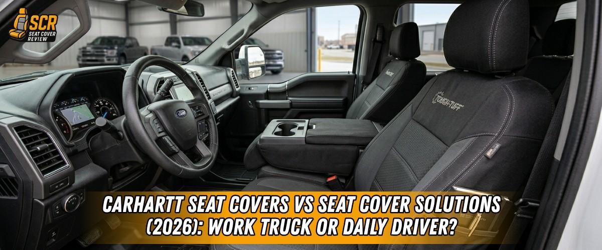 Carhartt seat covers installed in a truck, compare the rugged canvas with Seat Cover Solutions fit for work and daily drives.
