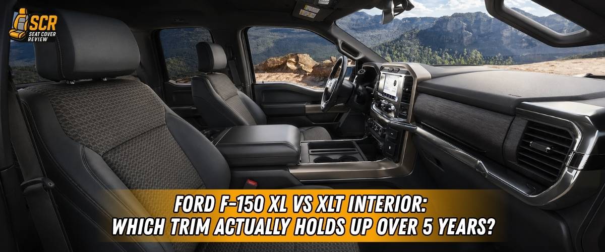 Ford F-150 XL vs XLT interior comparison showing seat wear, truck seat covers, and long-term cabin protection.