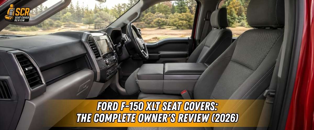 Interior view of Ford F-150 XLT cabin highlighting cloth seats, showcase need for Ford F-150 XLT Seat Covers for protection.