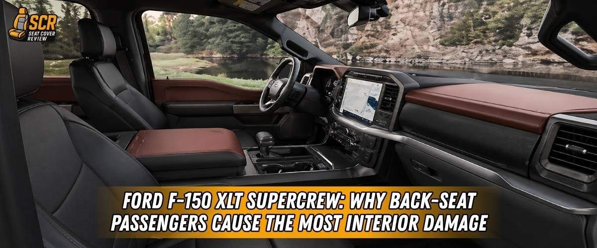 Ford F-150 XLT SuperCrew interior with quilted seat covers protecting seats from rear seat damage by kids, pets & daily use.