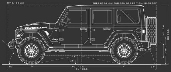 Jeep Wrangler JLU 4-Door Unlimited Rubicon 392 with hard top, side view