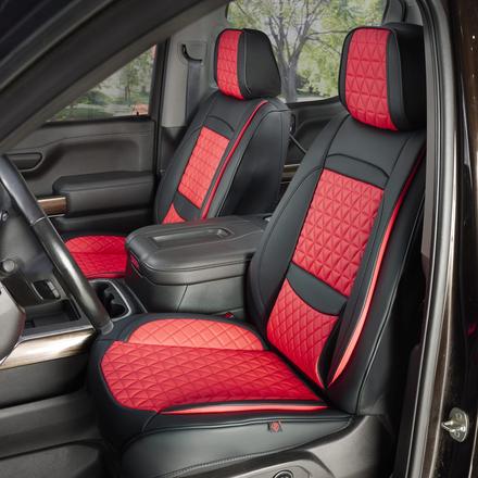 Luxury black and red seat covers, front seat view