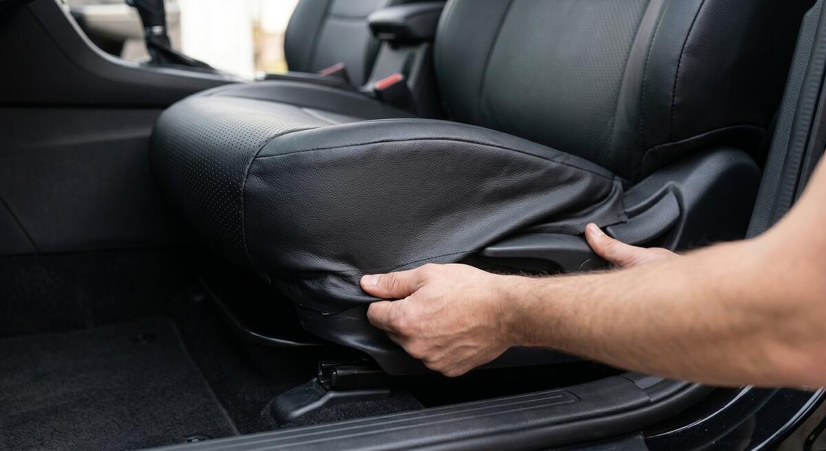 Restoring Ford F-150 SVT Raptor SuperCrew seats with fitted covers to protect the worn front cabin interior trim.