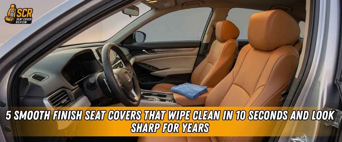 Tan smooth eco-leather seat covers in a modern car interior highlighting wipe-clean durability and long-lasting finish.