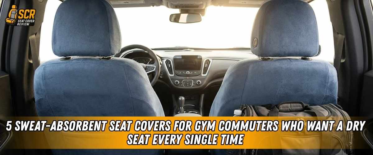 Blue towel seat covers on front car seats showing a sweat-absorbing option for gym commuters seeking a dry drive home.