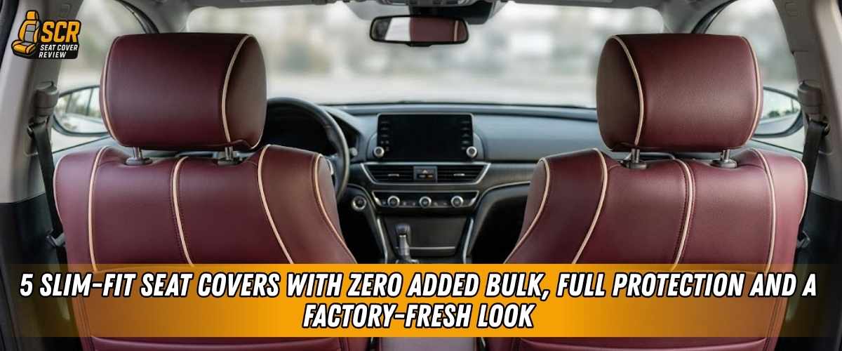 Front car seats with Slim-Fit Seat Covers offering factory-like comfort, full protection and zero added bulk daily.