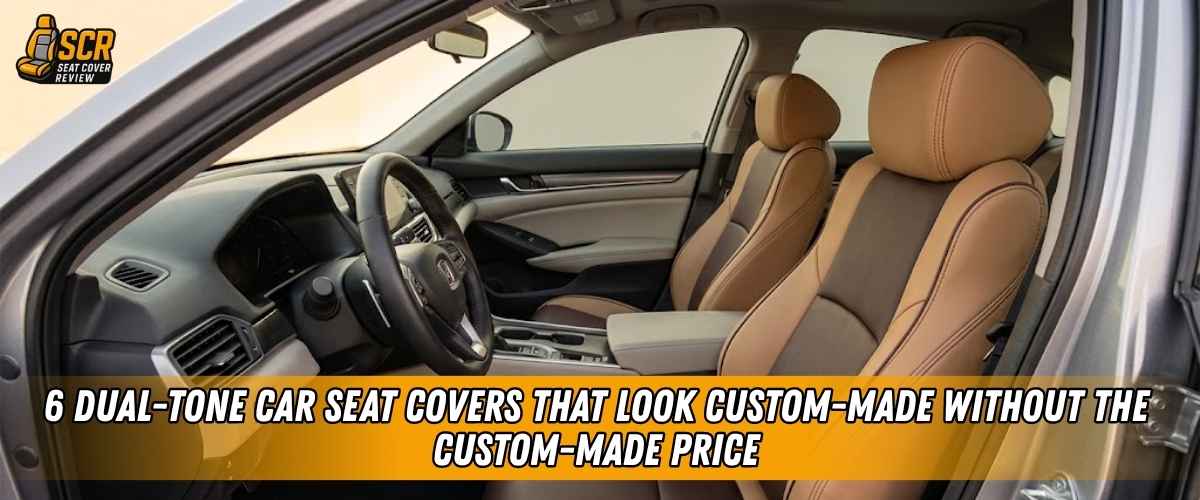 Tan and brown dual-tone eco-leather car seat covers giving a modern sedan interior a custom-made appearance and finish.
