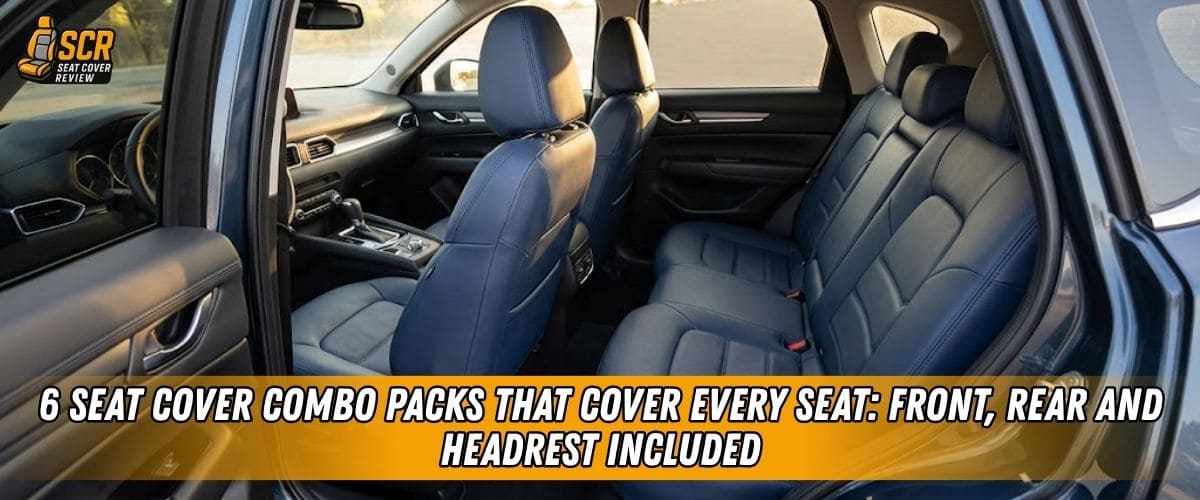 Blue seat cover combo pack with matching front, rear and headrest covers for full interior coverage every seat.