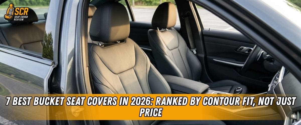 Bucket seat covers installed on front car seats highlighting contour fit, support, and premium design for 2026 buyers.