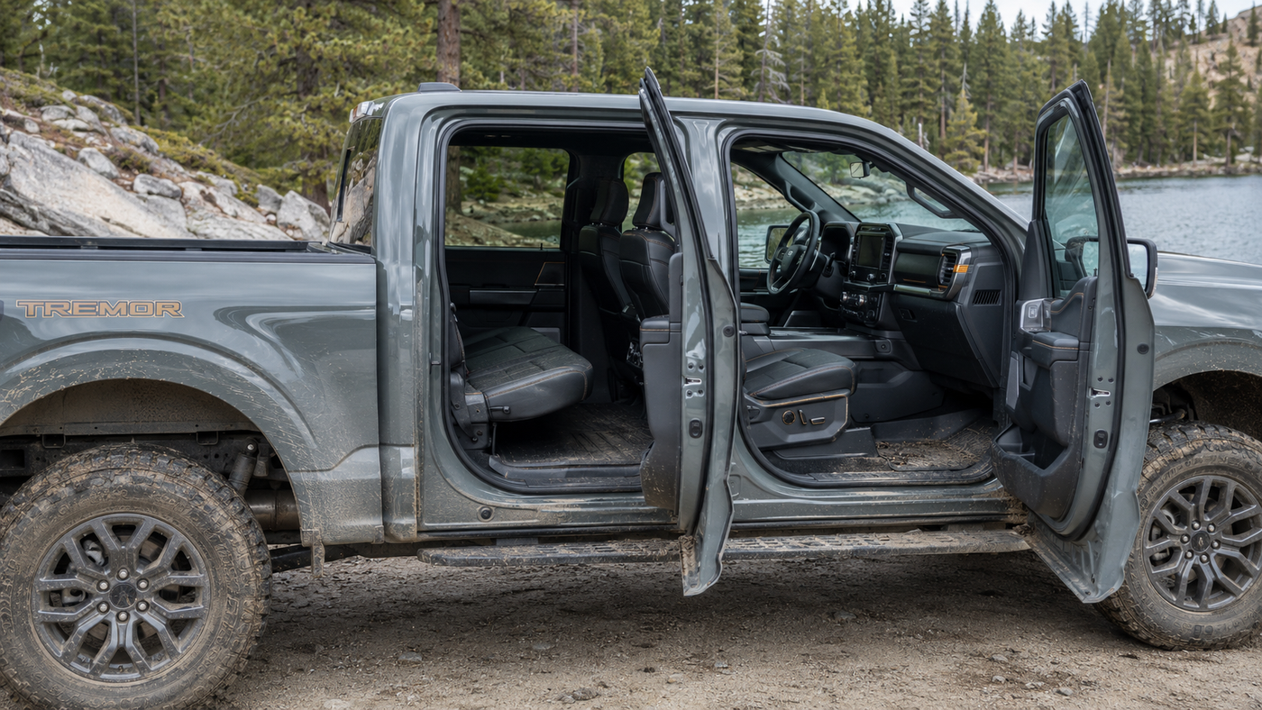 Ford F-150 Tremor SuperCrew with visible dirt and cabin wear, highlighting why owners delay interior protection too long.