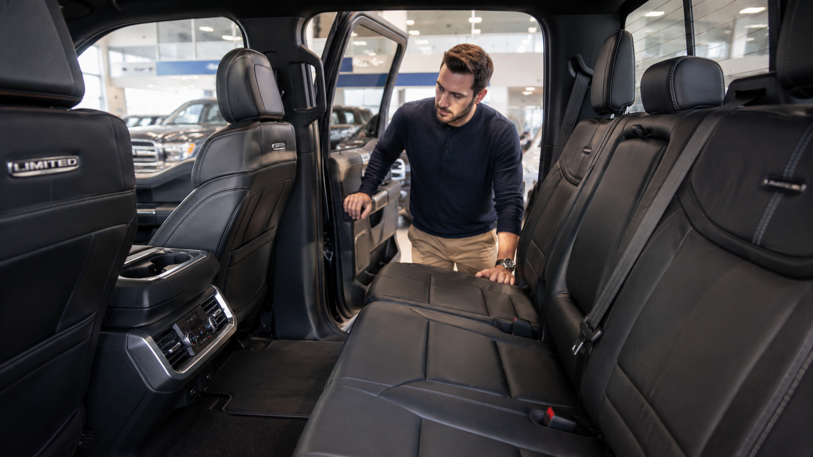 F-150 Platinum rear seats inspected for premium cabin care and long-term leather seat protection before daily wear.