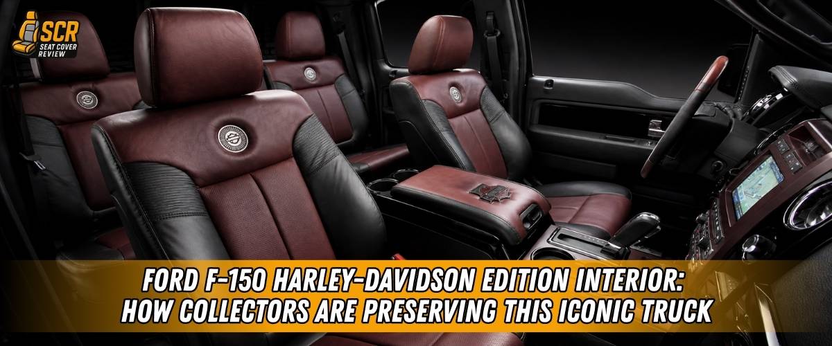 Preserved Ford F-150 Harley-Davidson Edition interior with leather seats, badging, and collector cabin details.