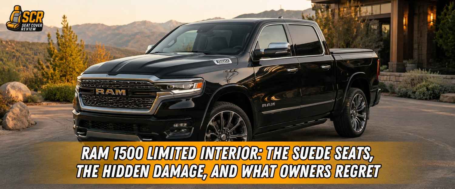 Black Ram 1500 Limited with Ram 1500 Limited Interior, highlighting suede seat care to prevent hidden wear.