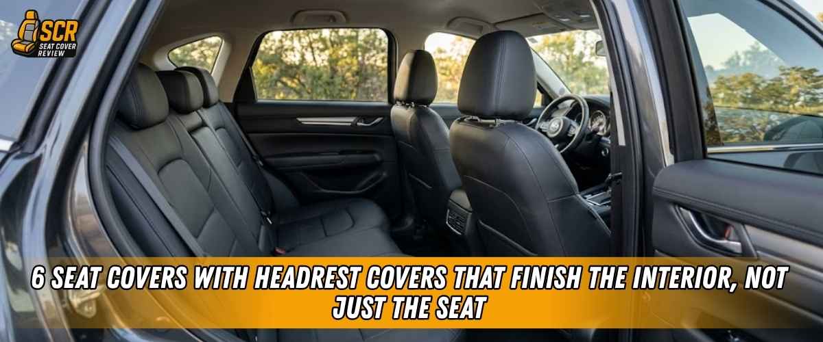 Black seat covers with matching headrest covers creating a factory-style full interior finish inside an SUV cabin.