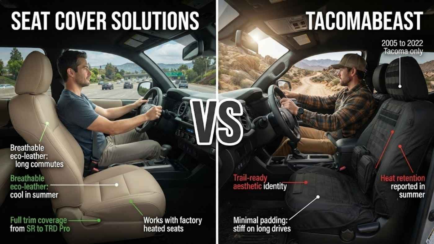 Comparison of Seat Cover Solutions eco-leather comfort against Tacomabeast rugged seat covers for Toyota Tacoma owners.