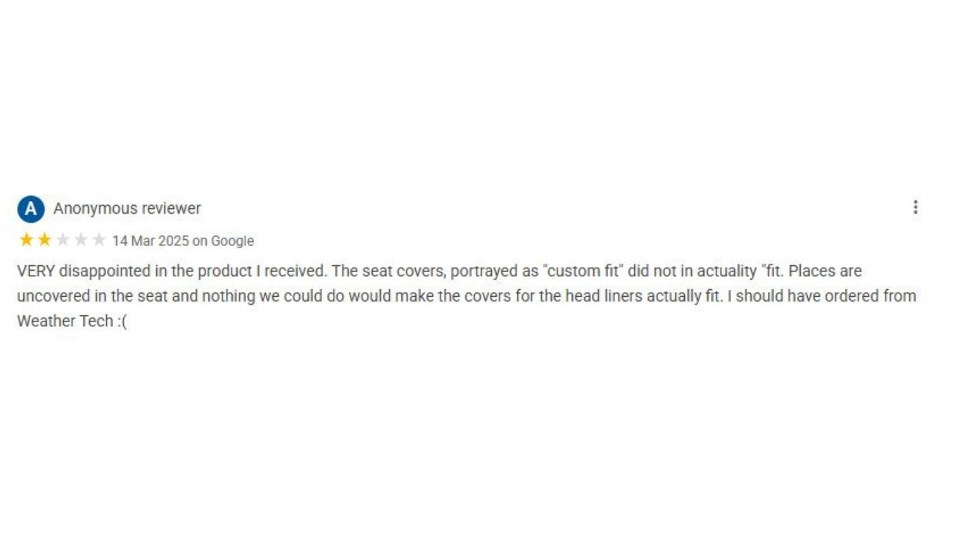 CalTrend customer review describing missing installation instructions and fit problems on newer vehicle trims like Tucson