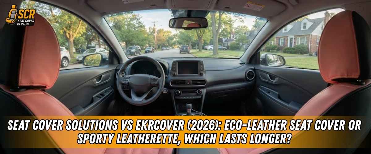 Car interior showing Seat Cover Solutions vs EKRCOVER seat covers comparing eco-leather comfort and durability.