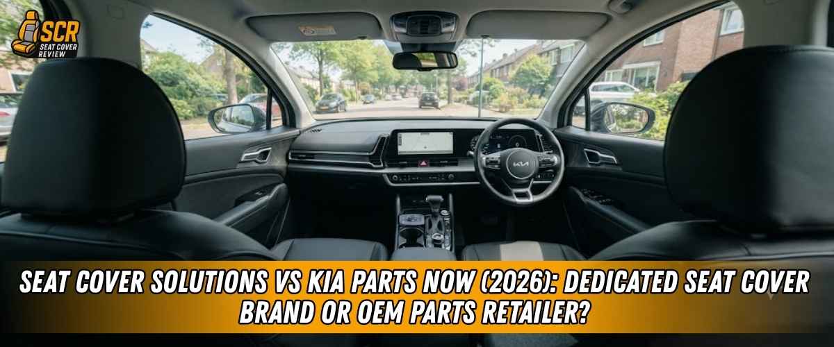 Interior of a Kia showing Seat Cover Solutions vs Kia Parts comparison for OEM and aftermarket seat covers review.