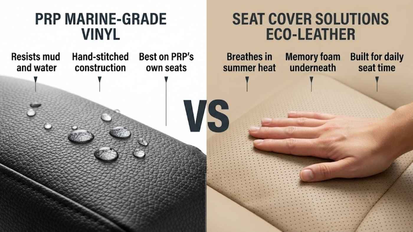 PRP marine grade vinyl and Seat Cover Solutions eco leather compared for durability, breathability, comfort, and daily use.