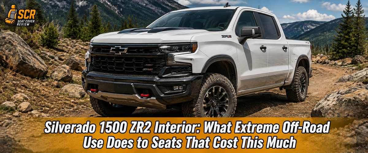 Silverado 1500 ZR2 navigating rocky off-road terrain where the Silverado 1500 ZR2 Interior faces heavy wear and dust.