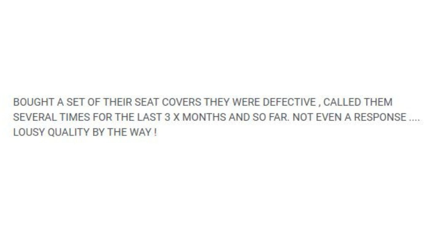 Supreme Seat Covers customer review describing rude customer service and a shopping experience the buyer would not repeat