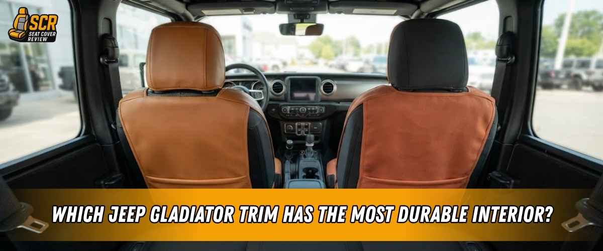Jeep Gladiator leather front seats showing durable interior materials across trims for daily driving and off-road use.