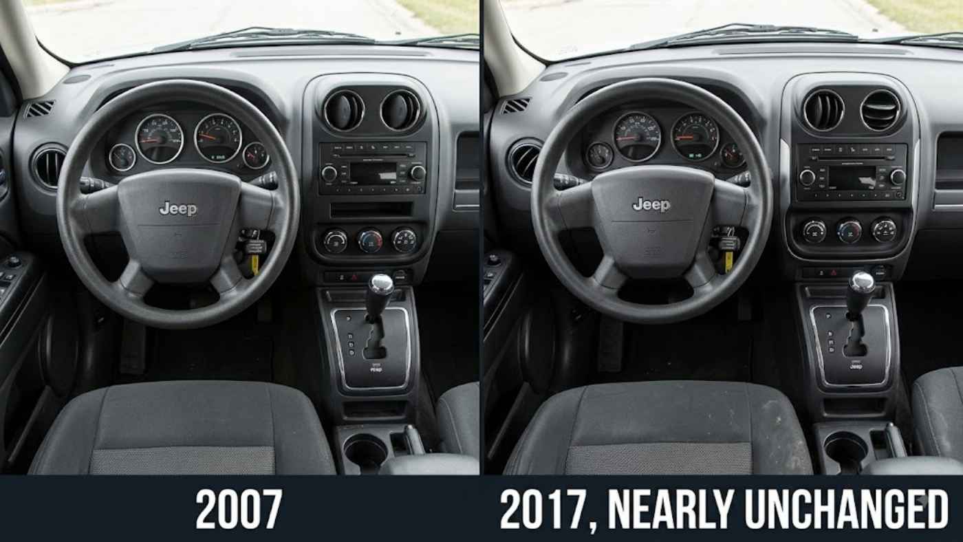 First generation Jeep Compass interior with base level cabin materials