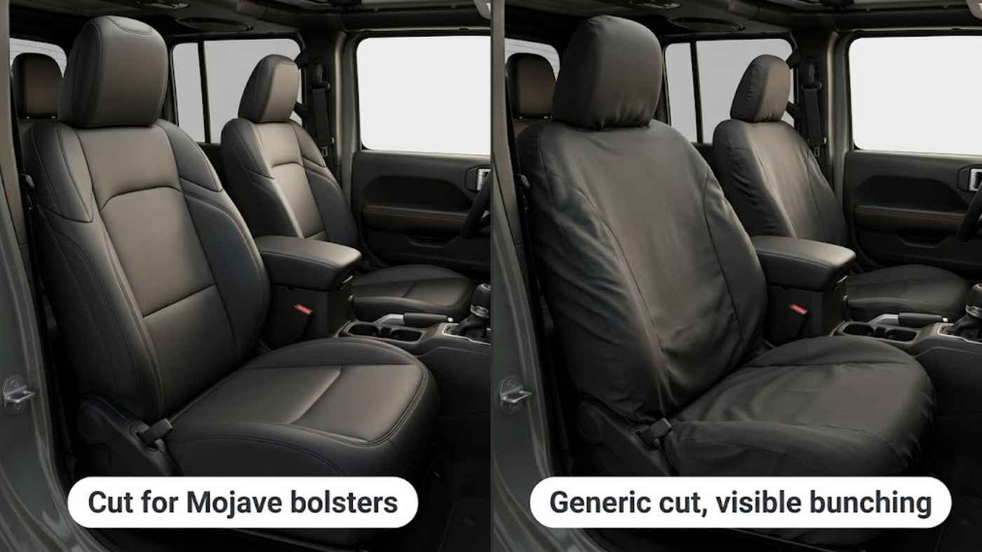 Jeep Gladiator seat bolster shape varies by Willys, Sport, Rubicon and Mojave trim