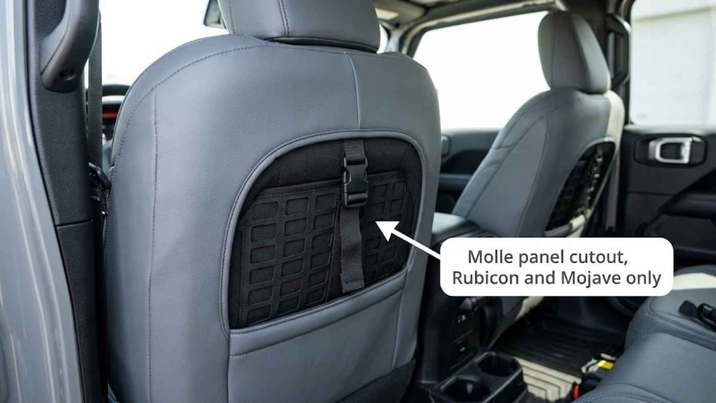 MOLLE attachment panel on a Jeep Gladiator Rubicon seatback