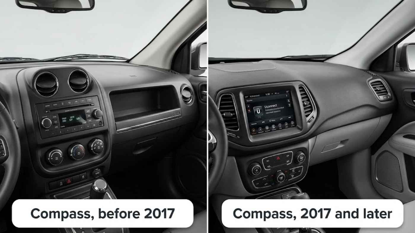 2017 and later Jeep Compass interior after the redesign and 2022 refresh