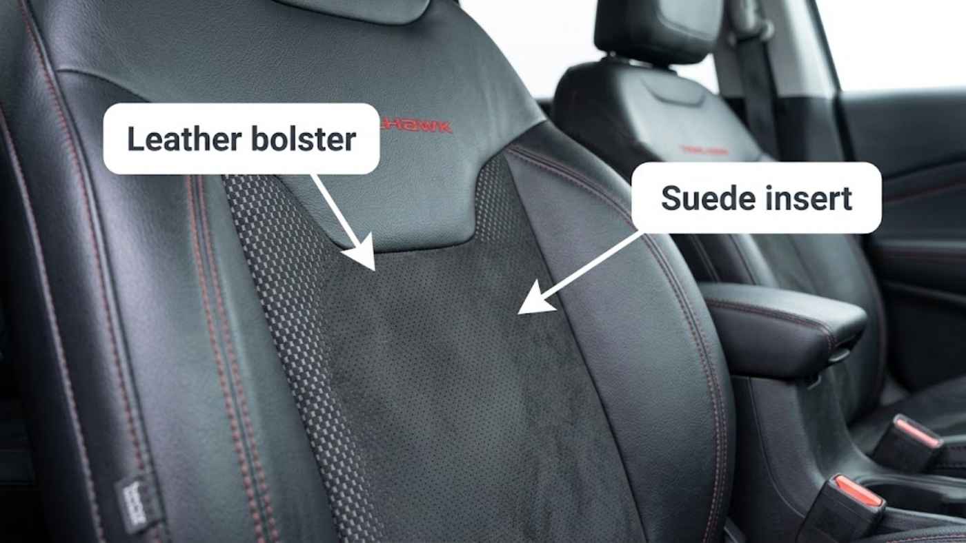 Jeep Compass Trailhawk seats with Capri leather bolsters and suede inserts