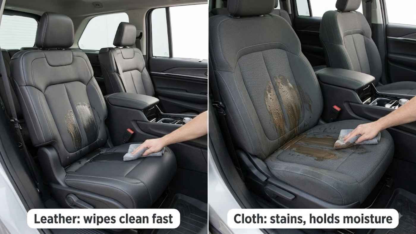Jeep Wrangler cloth and leather seats compared for cleaning and heat