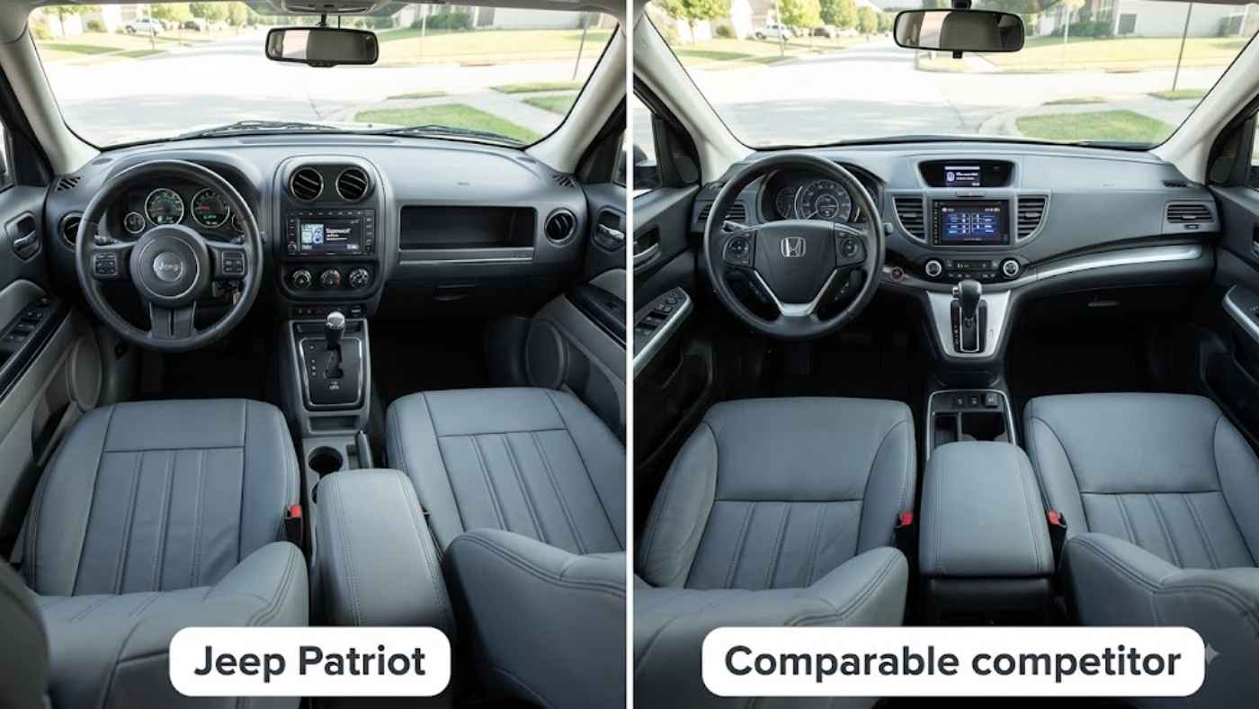 Jeep Patriot dashboard and seats next to a comparable competitor interior