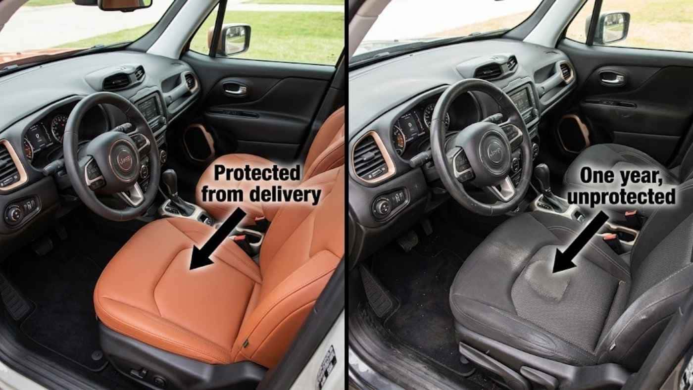 Jeep Renegade seat protected from delivery next to one left unprotected for a year
