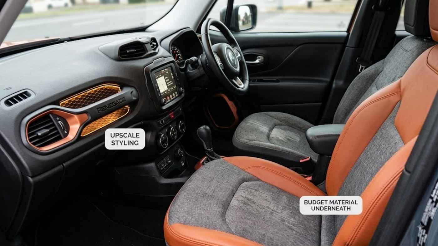 Jeep Renegade cabin showing upscale styling over budget material underneath